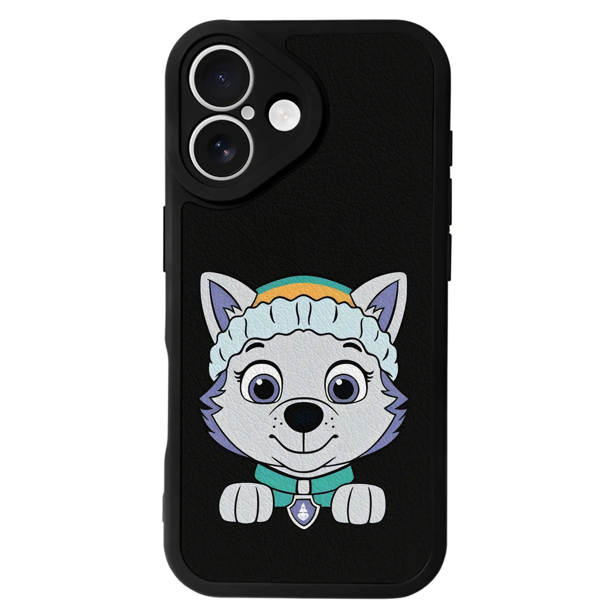 パウ・パトロール グッズ エベレスト - IPhone 16シリーズ対応 ・ シリコンスマホケース ・ レザー調 ・ 高精度フィット ・ 耐衝撃 ・ ワイヤレス充電対応 ・ 精密カット